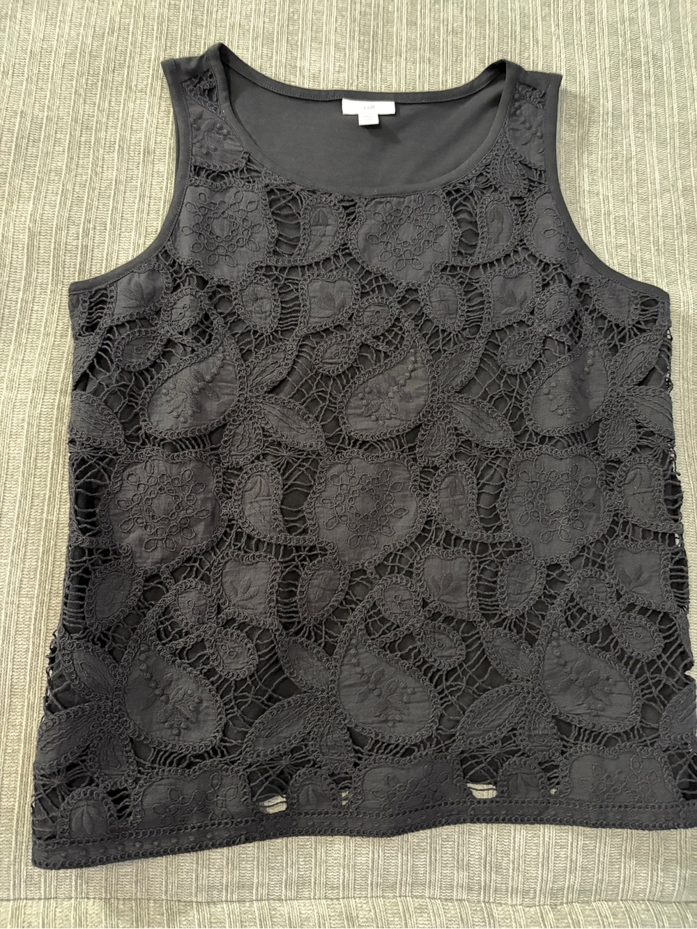 J.Jill Black Embroidered Crochet Lace Tank Top Medium Petite MP NWOT